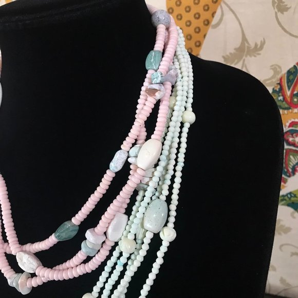 2 Necklace Lot Dyed Bone Agate Stone Boho Bohemian Multi Strand Necklaces India - Picture 8 of 10